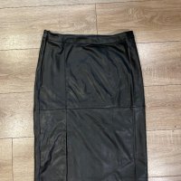 Нова елегантна кожена черна  пола под коляното миди midi дължина размер XL ХЛ, снимка 7 - Поли - 43296049