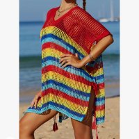 Плетено пончо за плаж 954 универсален размер, снимка 3 - Бански костюми - 42950822