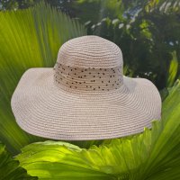 Бежова лятна шапка с голяма периферия #10523-3, снимка 2 - Шапки - 40660551