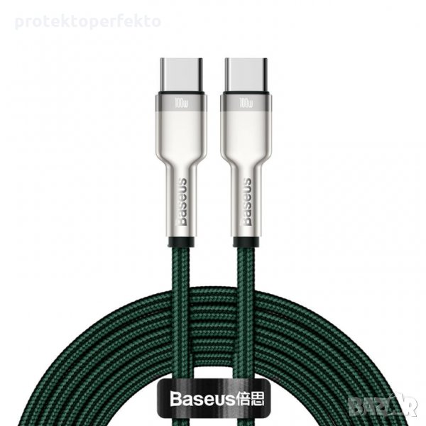 Кабел BASEUS Type-C към Type-C, 5A, 100W, 2m – зелен, снимка 1
