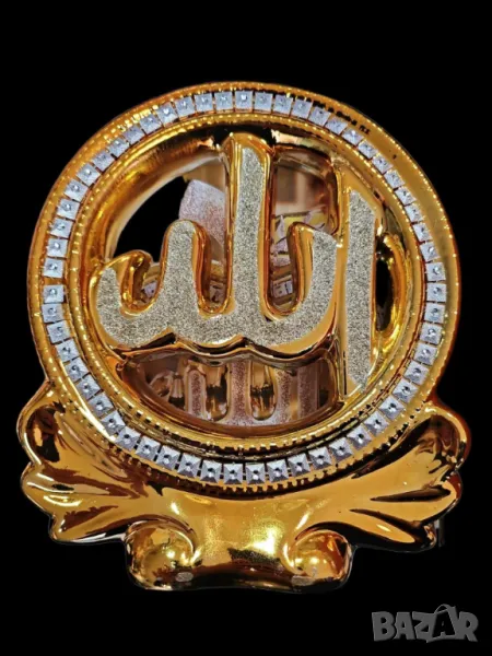 Луксозна статуетка с бляскави елементи в златисто, кръгла форма, снимка 1