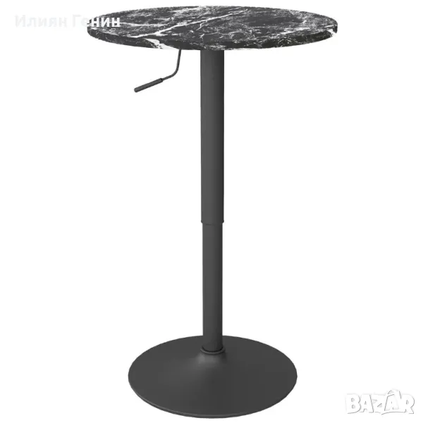 Бар маса HOMCOM за 2 души, регулируема височина, мраморен вид, 60 x 60 x 68-93.5 см, черна , снимка 1