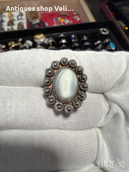 Среърен пръстен филигран с лунен камък №7593 , снимка 1