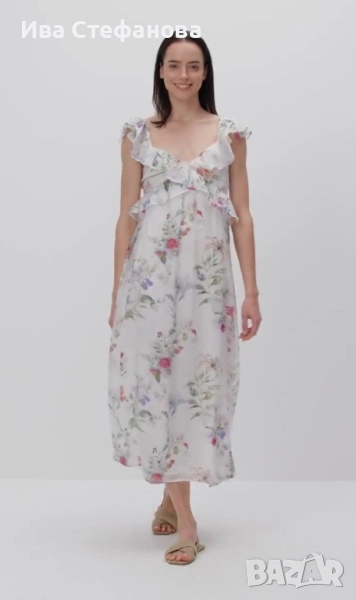  кокетна дълга женствена романтична 100% вискоза елегантна рокля флорален принт цветя волани къдри , снимка 1