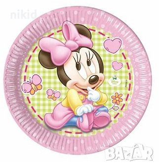 Бебе Мини Маус 8 бр големи парти чинии чинийки, снимка 1