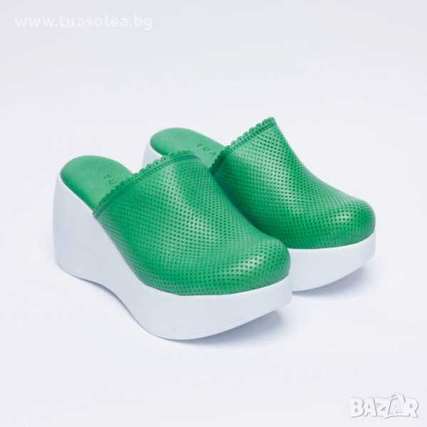 🥁 Намаление - Зелено сабо на платформа от естествена кожа | Марка Tuasolea, снимка 1