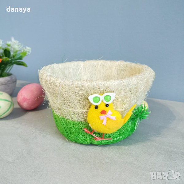 3662 Малък панер за великденски яйца с декорация Пиле с очила, 15 см, снимка 1