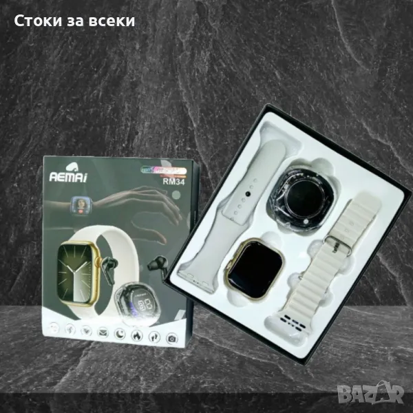 Смарт часовник с AMOLED дисплей и безжични слушалки, RM34, снимка 1
