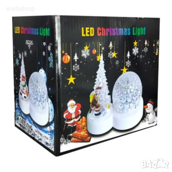 Коледна LED лампа сфера с фигура на Дядо Коледа и многоцветна светлина, снимка 1