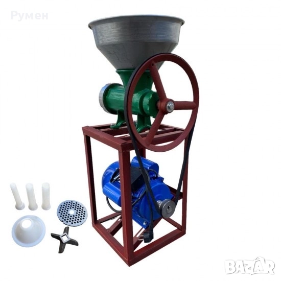 Чугунена месомелачка 32-ри номер с електромотор, стойка и метална фуния, снимка 1