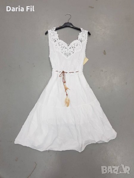 КРАСИВА бяла памучна рокля с дантела на деколтето, снимка 1