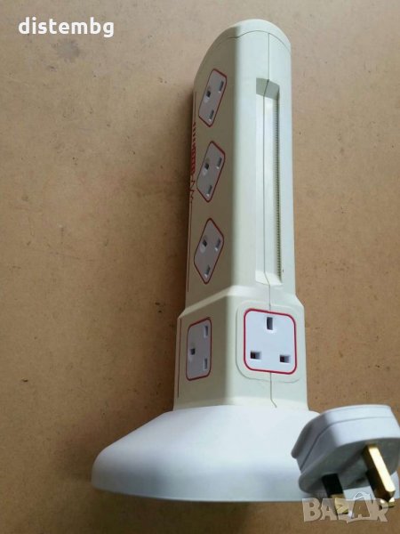 Удължител вертикален Masterplug 10-гнезда английски стандарт -български щепсъл, снимка 1