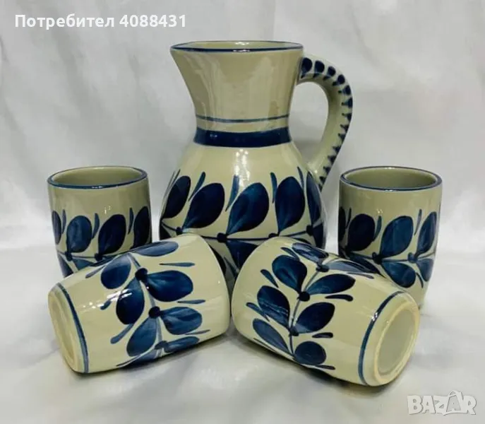 39 лв 7 части Арт керамика комплект Gollhammer ceramics GK Austria Art Pottery Blue Pitcher Set, Ost, снимка 1