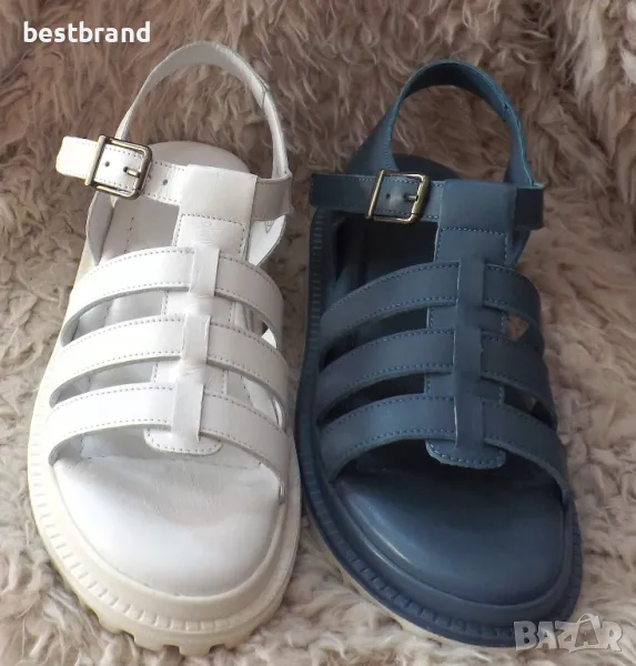 Дамски сандали от естествена кожа с каишки, на цяла подметка, код 661/89, снимка 1