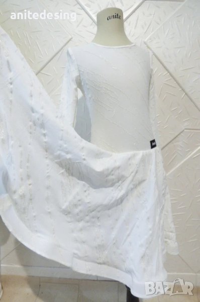 Детска бяла рокля за спортни танци със сребърен печат, снимка 1