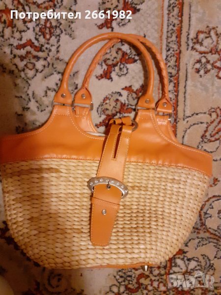 Сламена чанта с оранжеви елементи, снимка 1