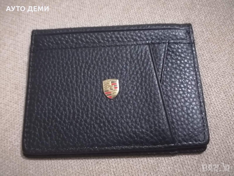 Качествен черен кожен калъф органайзер с релефна емблема на Порше Porsche, снимка 1