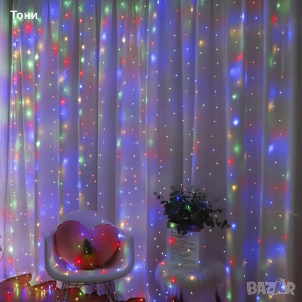 Коледни лампички с 300Led лампи 3 метра на 3 метра ,коледна завеса с дистанционно., снимка 1