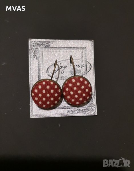 Нови дизайнерски обеци Nadyas Knit ръчна изработка  бордо на точки, снимка 1