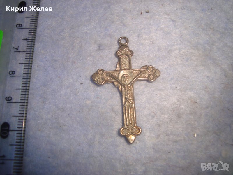 СТАРО ПОСРЕБРЕНО НАГРЪДНО МАЛКО РАЗПЯТИЕ ДВУСТРАННО КРЪСТЧЕ 20166, снимка 1