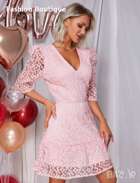 Розова дантелена рокля , снимка 1