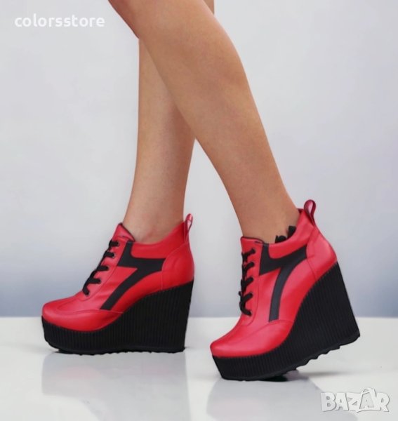  Боти на платформа - червена кожа - NO4, снимка 1