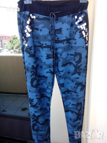 Камуфлажен панталон в син цвят със пайети - С, М и Л, снимка 4 - Панталони - 27532304