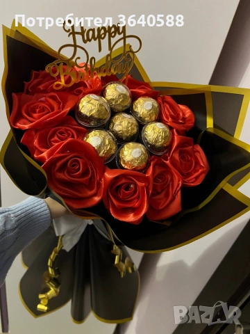 Сатенени рози, снимка 2 - Изкуствени цветя - 53020179