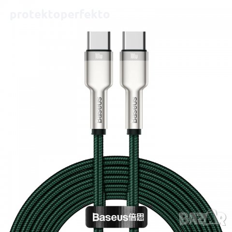 Кабел BASEUS Type-C към Type-C, 5A, 100W, 2m – зелен, снимка 1 - USB кабели - 32942066