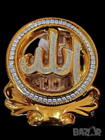 Луксозна статуетка с бляскави елементи в златисто, кръгла форма, снимка 1