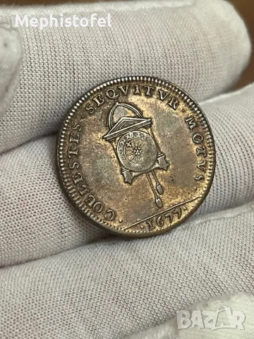 Кралство Франция 1677 г - стар меден жетон/токен, рядък, снимка 5 - Антикварни и старинни предмети - 49917867