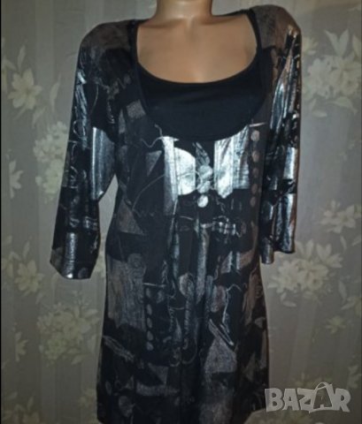 Wearhouse XL-Официална  еластична туника/рокля/ в черно с абстрактни сребристи фигури , снимка 9 - Туники - 43420143