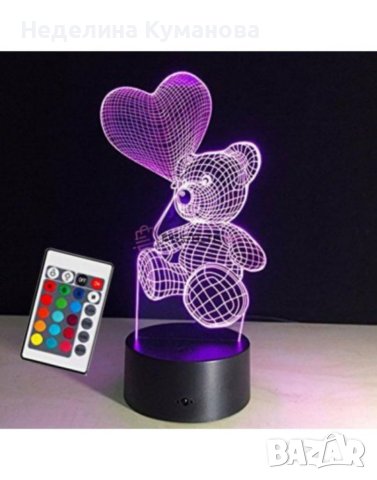 ❌ Уникална и ефектна 3D ефектна LED лампа TEDDY BEAR ❌, снимка 1