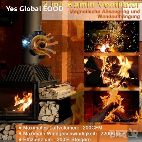 Магнитен вентилатор за комин 6 перки без ток GB6DC, снимка 2 - Други стоки за дома - 53338603