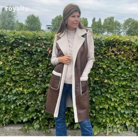 Дамски пухкав кафяв елек, снимка 2 - Елеци - 51995602