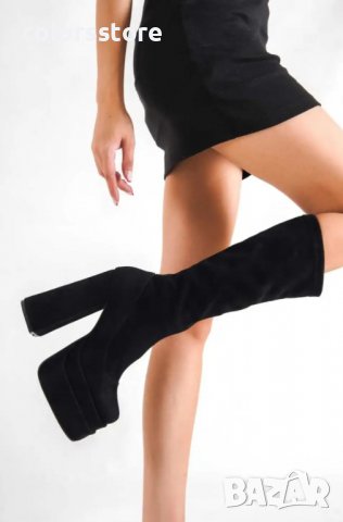 Ботуши на ток - черен велур - NBT10, снимка 2 - Дамски ботуши - 38654187