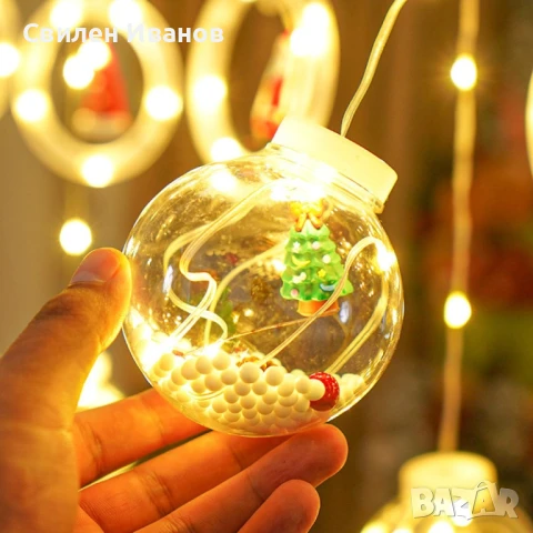 Светещ коледен гирлянд с рингове и малки коледни фигурки / 3 метра/ 8 функции. ? Малки коледни фигур, снимка 3 - Лед осветление - 51390318