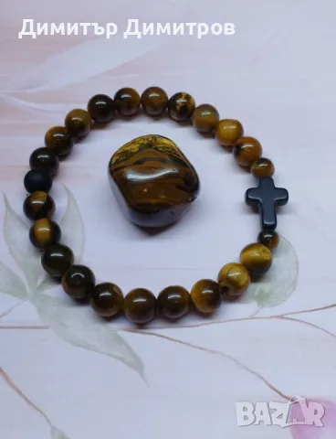 Мъжки луксозни гривни с кръст, тигрово око и оникс. Идея за подарък. Бижута Луди гъби.