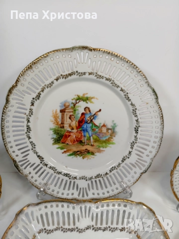 Сервиз за торта от немски  порцелан Schwarzenhammer, снимка 4 - Чинии - 52595970