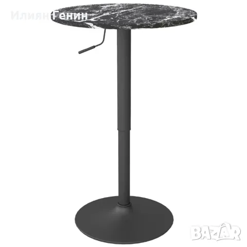 Бар маса HOMCOM за 2 души, регулируема височина, мраморен вид, 60 x 60 x 68-93.5 см, черна 