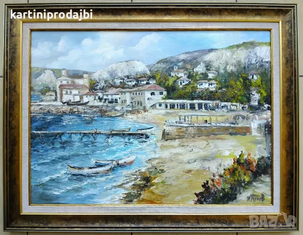 Продавам маслена картина " Плажът Балчик " , снимка 6 - Картини - 19887764
