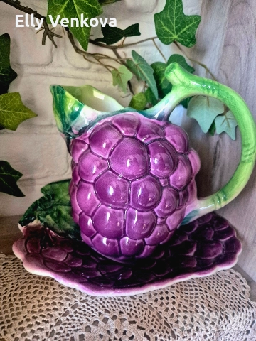 Италиански керамични плато и кана, снимка 3 - Други - 52888170