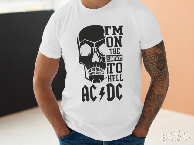 Тениска с декоративен печат - AcDc I'M On The Hell, снимка 4 - Тениски - 44874562