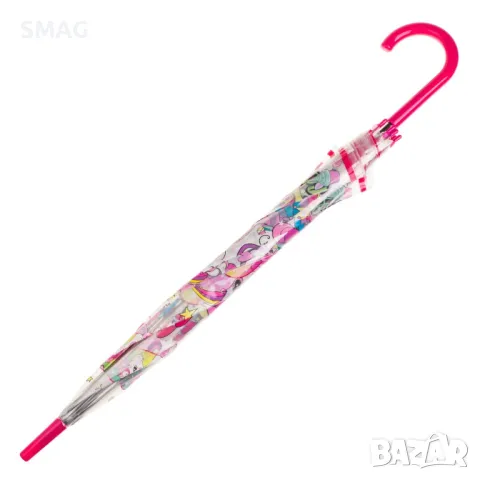 Детски чадър бастун прозрачни еднорози във цвят фуксия 82см S_1242376, снимка 3 - Чадъри - 49488363