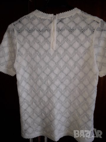 Дантелена бяла блуза къс ръкав, снимка 4 - Блузи с дълъг ръкав и пуловери - 33281258