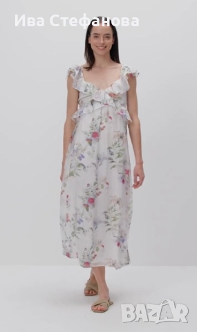  кокетна дълга женствена романтична 100% вискоза елегантна рокля флорален принт цветя волани къдри 