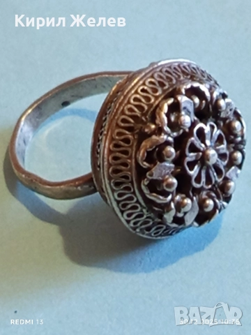 Възрожденски филигранен сребърен пръстен гранулация ювелирна изработка 36131, снимка 10 - Пръстени - 52934091