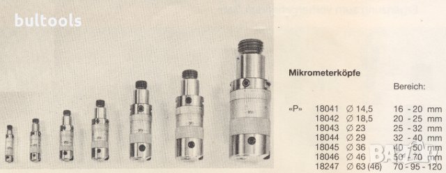 Швейцарски комплект микрометрични глави Ф16-Ф120мм./0,005мм., снимка 2 - Други машини и части - 32954056