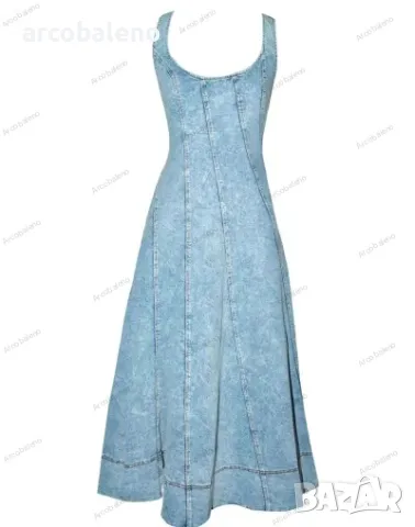 Дамска дълга дънкова рокля без ръкави без гръб с презрамки , снимка 7 - Рокли - 49794880