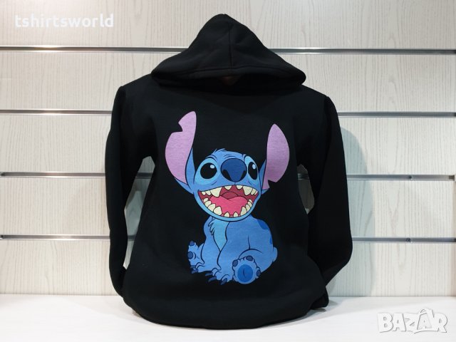 Нов мъжки суичър с дигитален печат Стич (Stitch) в черен цвят, снимка 6 - Суичъри - 38906796